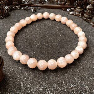Peach Moonstone Beaded Bracelet 6MM | Crystal Healing Jewelry